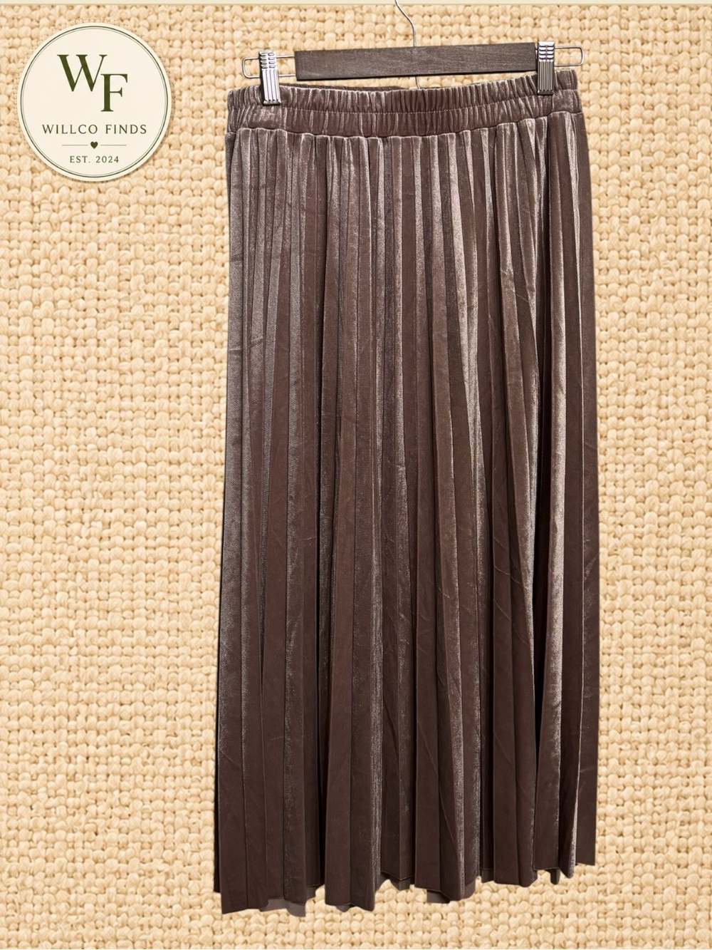 Philosophy Republic Clothing S/P Pleated Velvet Midi Skirt Taupe Brown
